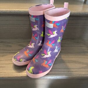Hatley Pegasus Pink and Purple Spring Rainwear Unicorn Rainboots Size 3 Girls